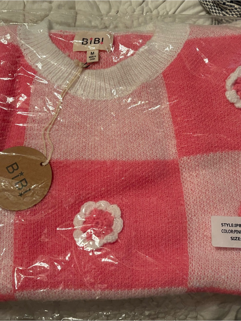 NWT BiBi Color Block Sweater with Crochet Flowers - Picture 2 of 9